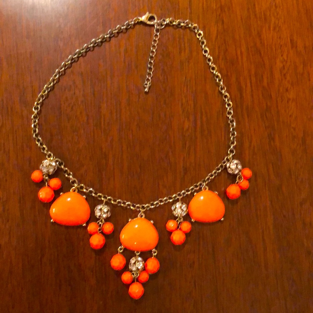 On trend neon orange gold tone statement necklace